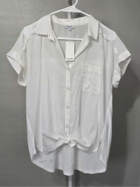 Splendid Paige White Short-Sleeve Button Front Shirt NWT X-Small